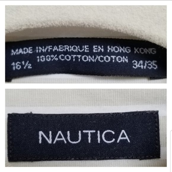 NAUTICA green white striped long sleeve shirt Neck 16.5 - Picture 7 of 7